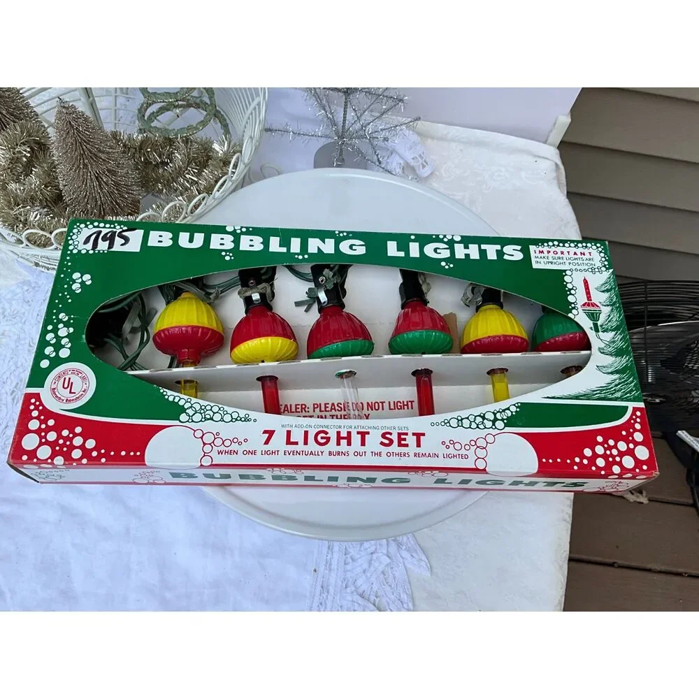 Vintage Christmas Bubble Lights with box 1970's Bubble Tree Lights
